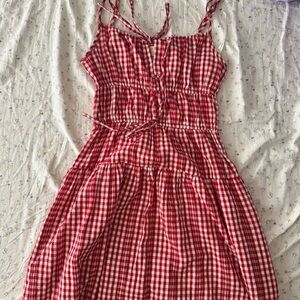 red gingham maxi dress